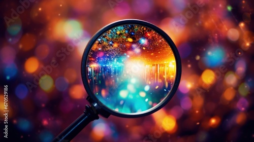 Technology and scientific breakthroughs and emerging trends. Imagining the future of Science and Technology. scientific discoveries change world. Magnifier on abstract color background