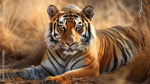 wild royal bengal tiger portrait in wildlife safari at ranthambore national park or tiger reserve rajasthan india - panthera tigris tigris