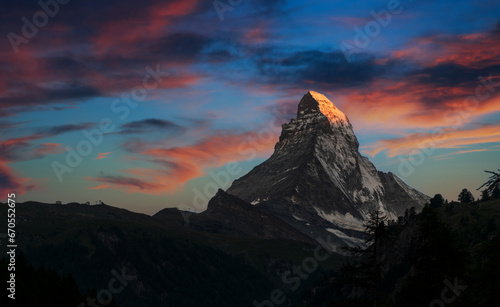 Sunset over the Matterhorn in Zermatt Switzerland