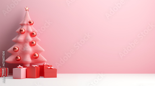 Mikołajki - prezenty pod choinkę na gwiazdkę - różowe tło na życzenia na święta Bożego Narodzenia. Xmas. Wesołych Świąt. 