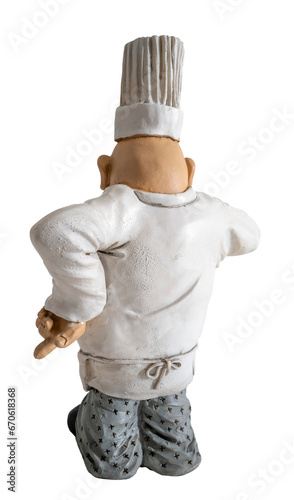 figurine chef cuisinier de dos sur fond transparent