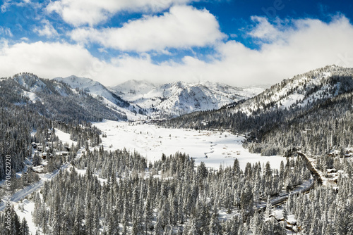 Squaw / Alpine Valley at Lake Tahoe Covered in Snow 