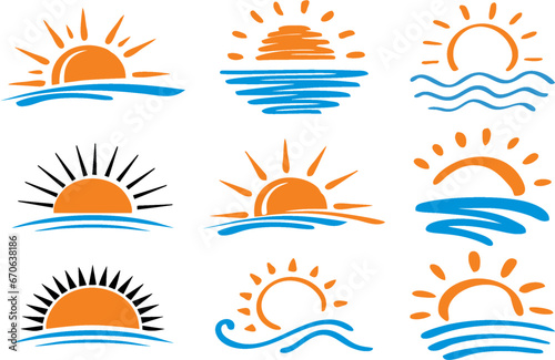 Hand drawn Sunrise Icons. Sun Rise editable Vector Art Illustration for designing logo, poster or banner. Symbol of progress and prosperity. eps 10.