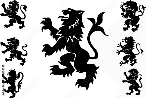 Royal heraldic black lions set editable vector isolated on white background. Easy to change color or size and use in designing logo, poster, banner or flyer. eps 10.