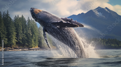 A whale jumps out of the water
