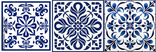 A mesmerizing ceramic baroque tile featuring a blue-and-white damask pattern with a majestic Victorian-style floral centerpiece makes for a stunning ceiling background.