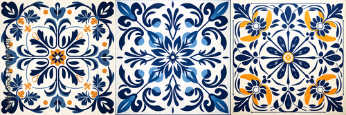 A radiant ceramic tile design featuring a stark blue and white porcelain flower pattern damask, a Victorian swell at the center and flourishing baroque art elements.