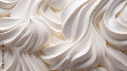  a close up view of a white whipped cream textured with icing on a sheet of white icing. generative ai