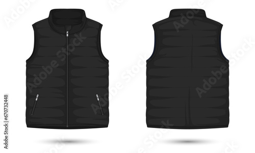 Black vest mockup front and back view, vector illustration