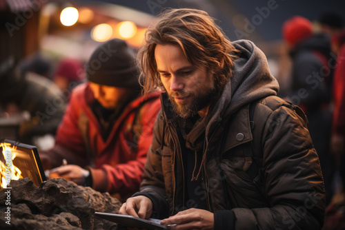 A humanitarian worker providing assistance to refugees at a makeshift camp, highlighting the importance of international cooperation in times of crisis. Generative Ai.