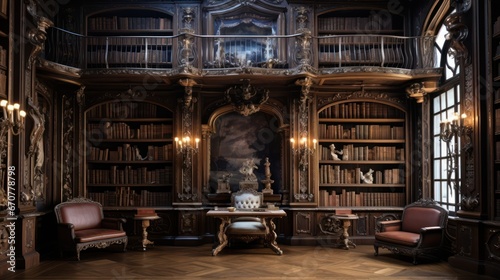 Huge antique library made of solid wood