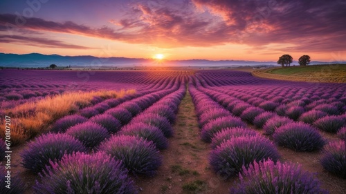 Sunset Over Lavender Fields: Nature's Masterpiece, generative AI