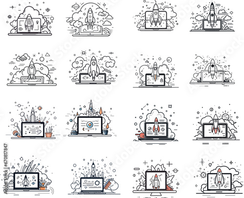 Digital Marketing web icons in line style. Social, networks, communication, marketing. Simple vector illustration.