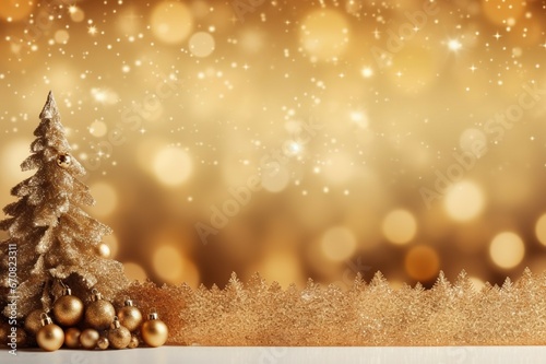 Christmas backdrop decoration with empty space and beautiful golden bokeh lights