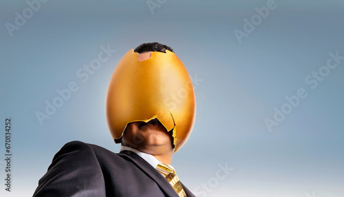 Cracked Golden Egg Head Business Man