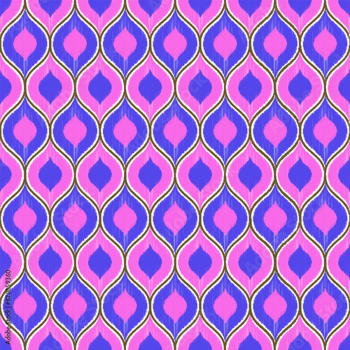 Colorful ogee seamless pattern.Ikat repeat pattern.Vector illustration for fabric textile and print.