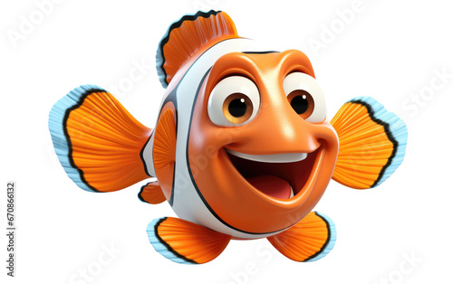 Beautiful Shiny Orange Color Clown Fish 3D Cartoon Isolated on Transparent Background PNG.