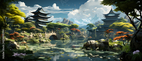 Ancient garden scenery includes mountains, water, pavilions and bridges 2