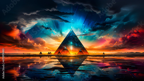 Pyramids in an apocalyptic background