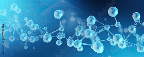 Science with blue molecule or atoms connected , Abstract structure for medical use, 3d illustration or cartoon style. wide banner