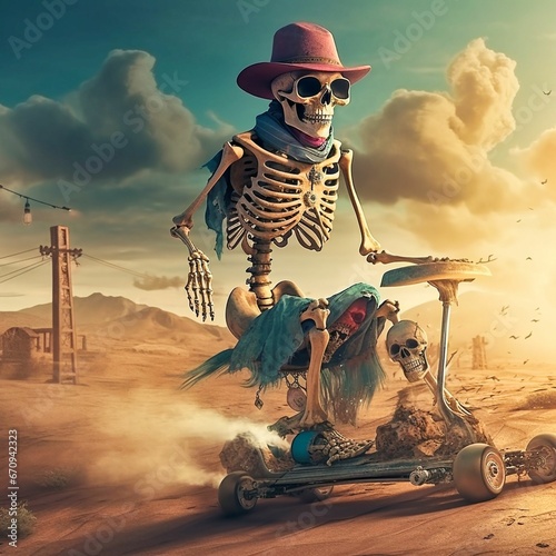 a skeleton dressed as a pirate smoking a pipe whil