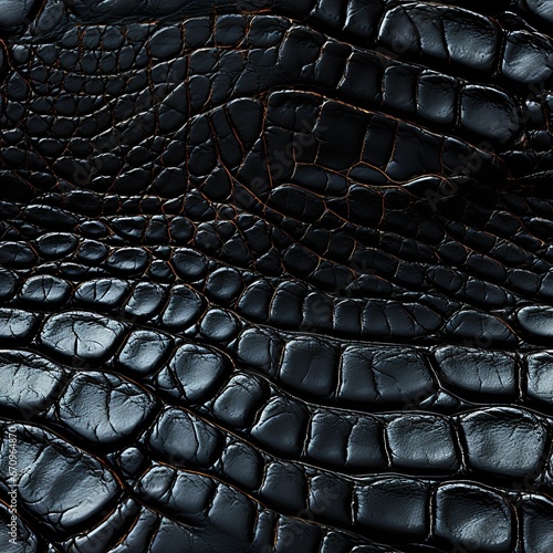 texture of black crocodile leather with seamless pattern. Genuine animal skin background