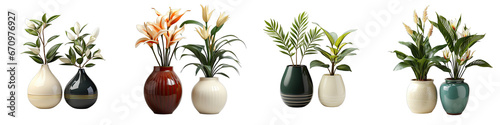 retro vantage and modern vase and interior plant pot Hyperrealistic Highly Detailed Isolated On Transparent Background Png File