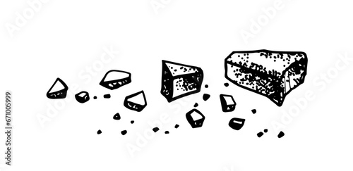 Vector sketch illustration of Chocolate crumbs. Vintage style drawing.