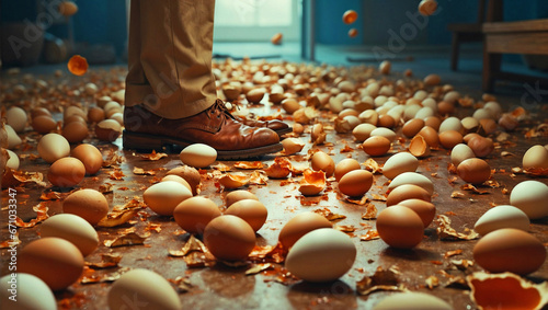 cautious approach Walking on Eggshells with Mindful Steps and Diplomatic Care, fragile balance, careful actions, considerate choices, empathy, tactful decisions