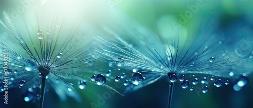 Beautiful shiny dew water drop on dandelion seed