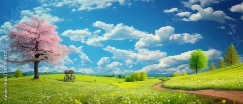 Beautiful spring summer natural landscape with a bike