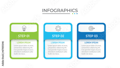 Process business infographic thin line with square template design with icons and 3 options or steps.