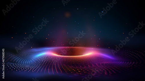 Abstract background with dynamic particles, circular grid pattern 
