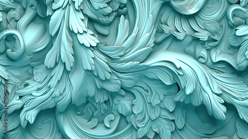  a blue background with a pattern of leaves and swirls. generative ai