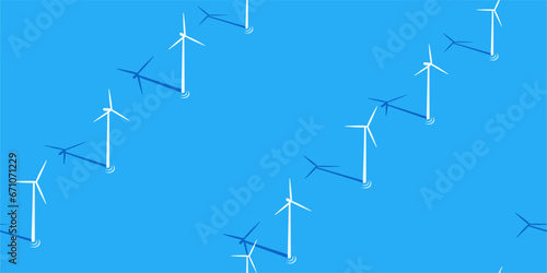 Simple Seamless Flat Abstract Ocean With Wind Turbines Vector Illustration Background Template
