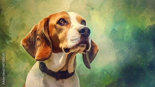  a painting of a beagle dog with a black collar. generative ai