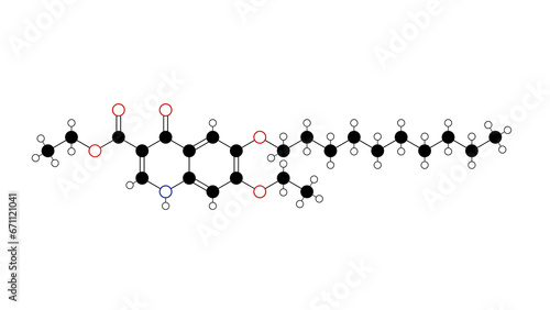 decoquinate molecule, structural chemical formula, ball-and-stick model, isolated image quinolone coccidiostat