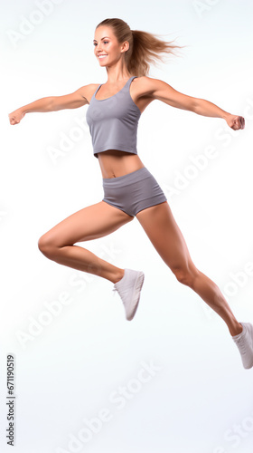 Fit young woman working out. Concept of fitness and active lifestyle. Isolated on a white background