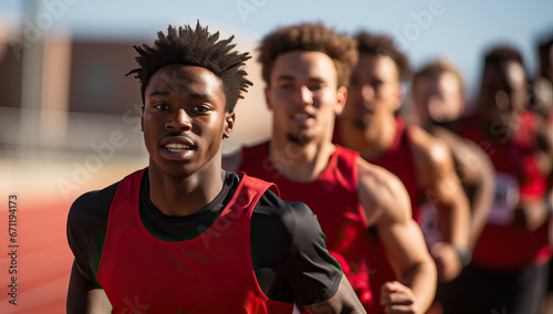 Portrait of confident african american athlete standing on sports field