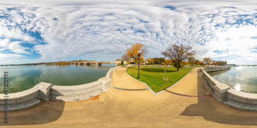 View of the Potomac River from Rock Circle Trail Washington DC. 360 panorama VR equirectangular photo