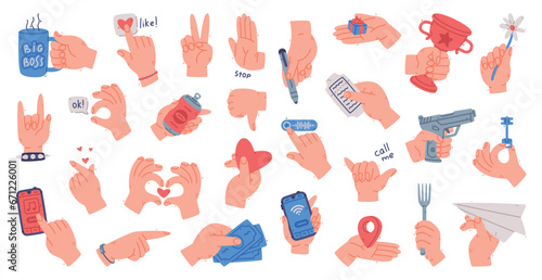 Human Hands Gestures and Different Actions Vector Set