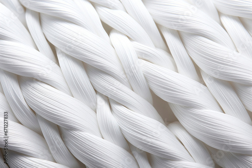 Close-up of white cotton fabric interlaced fiber macro, white synthetic cotton threads background, macro photography of white synthetic material, synthetic white fabric fibers background.