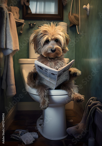 yorkshire terrier sitting on toilet