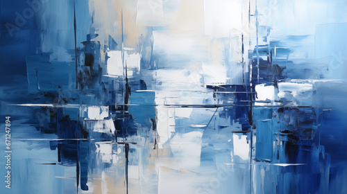 An abstract representation of "Blue Monday" with shades of blue and a melancholic mood