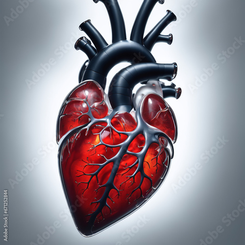 illustration similar to a x ray picture shows heart with vains and cardiac chamber of a person