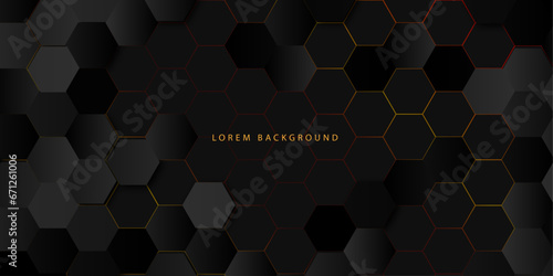Hexagonal abstract metal background with light ,luxury background on dark elegant background with lighting effect and sparkle with copy space for text. Luxury design style. Vector illustration