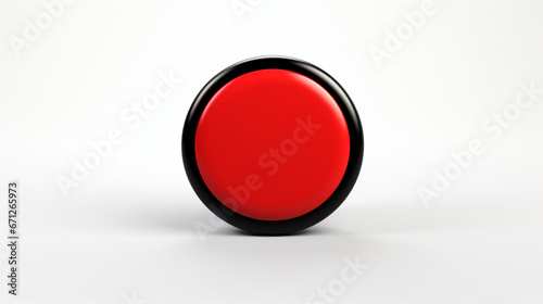 Gros buzzer rond de couleur rouge, contour noir sur fond blanc. Technologie, appuyer. Arrière-plan pour conception et création graphique.