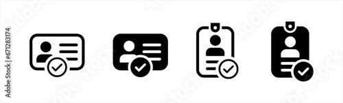 Personal information icon. ID Card with Circle tick approved symbol. Driver's license Identification card icon, ID Card symbol, vector illustration 