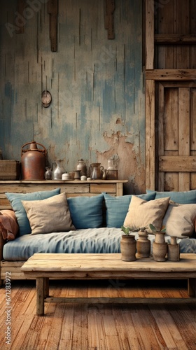 Creatively deigned living space with blue UHD wallpaper