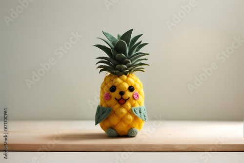 cute felt pineapple mascot with happy face and rosy cheeks